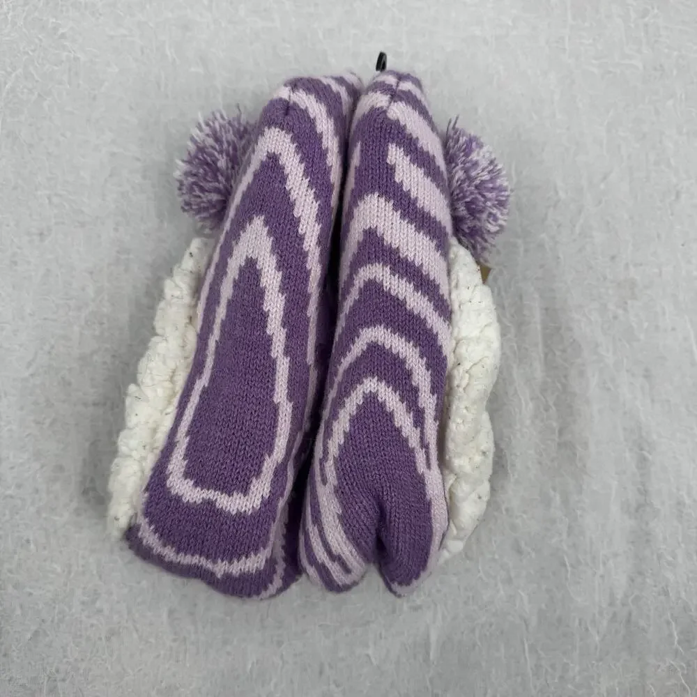 Northeast Outfitters Youth Cozy Cabin Zebra Print Slipper Socks Small Purple